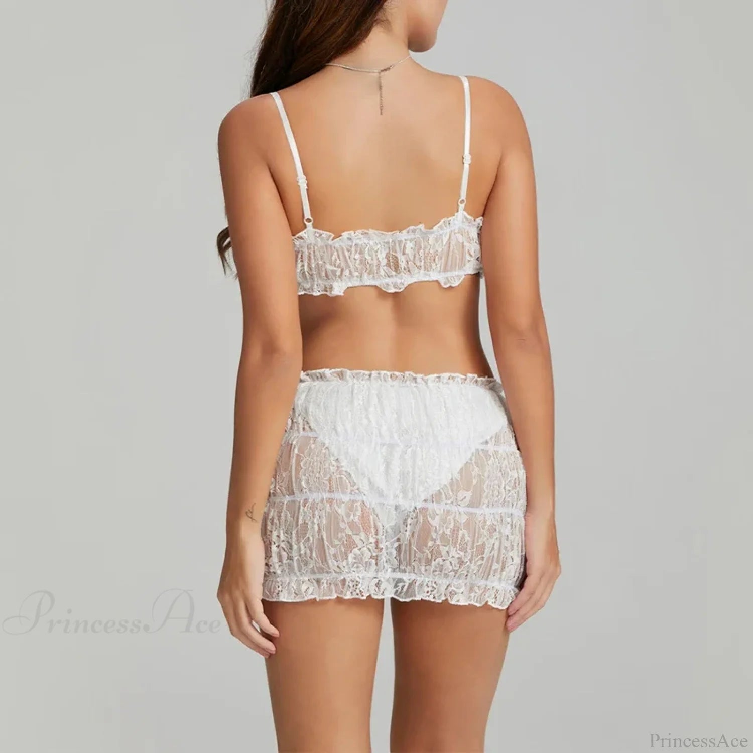 Lace Sheer Spaghetti Strap Camis Mini Skirt Two Pieces Set twopiecesset-250126