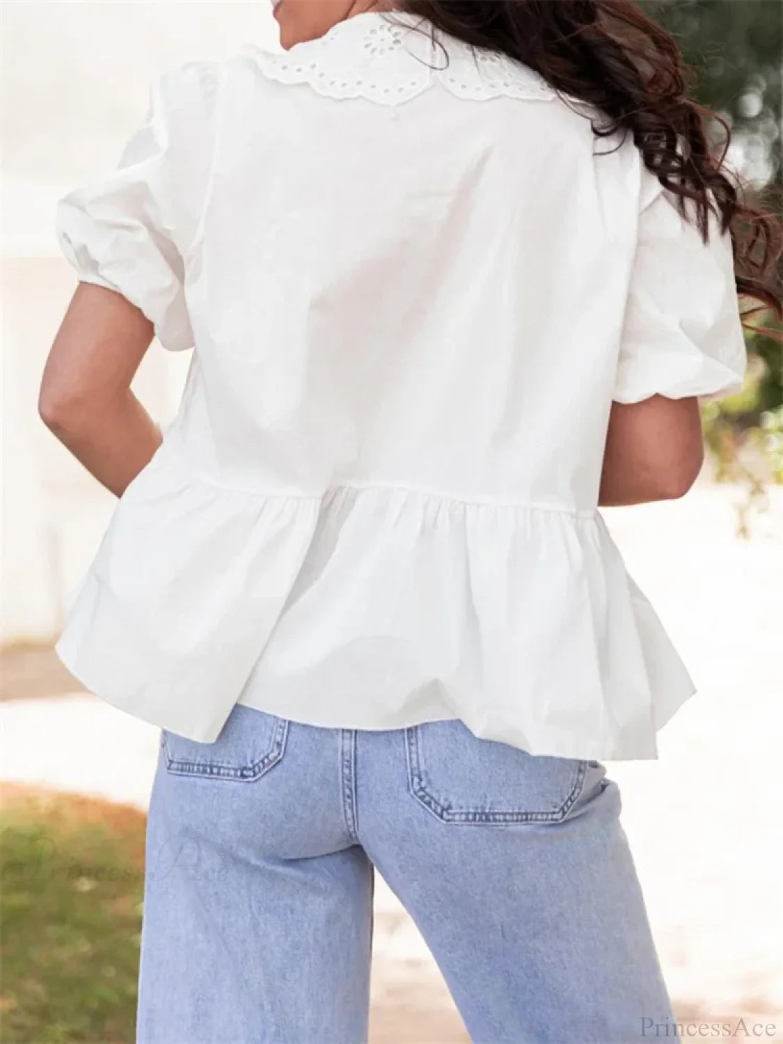 Lace Short Sleeve Front Tie-Up Blouse blouse-250223