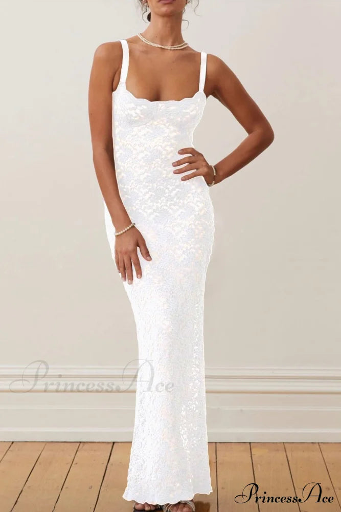 Lace Slit Cami Dress White / S Maxi Dresses