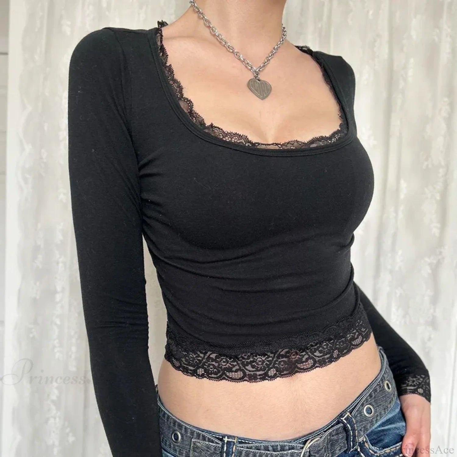 Lace Stitched Knit Top