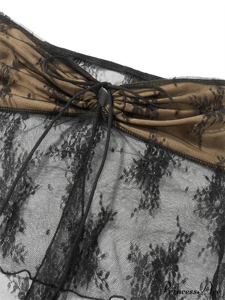 Lace Strapless Tie-Up Top Graceful And Mini Skirt Set