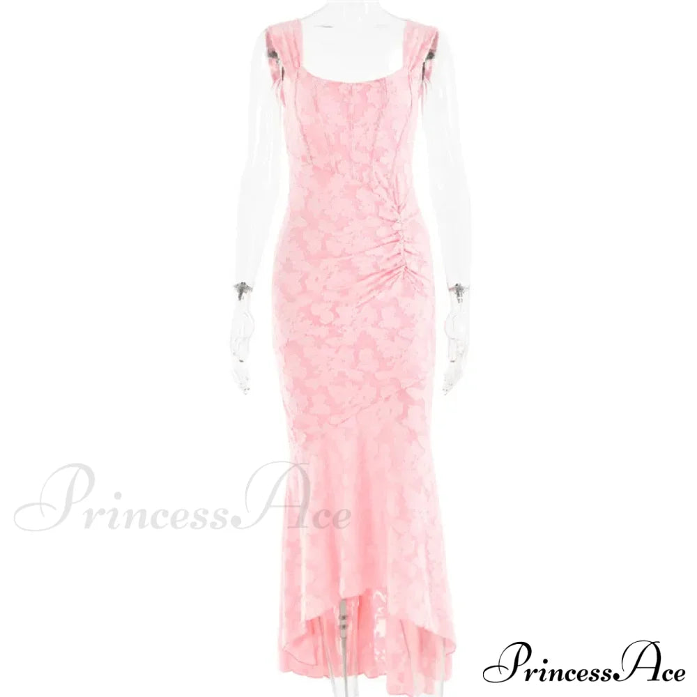 Lace Textured Strap Charming Wrap Midi Dress Pleated Maxi