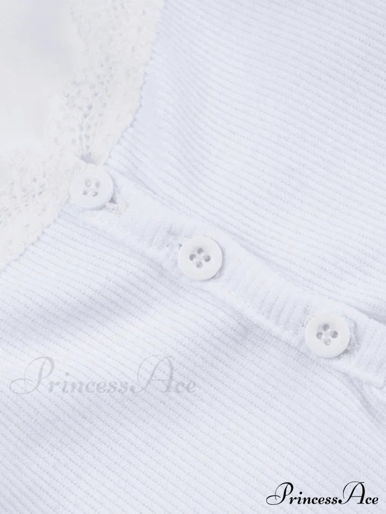 Lace Trim Button Trendy Up Cami Top Tops&Tees