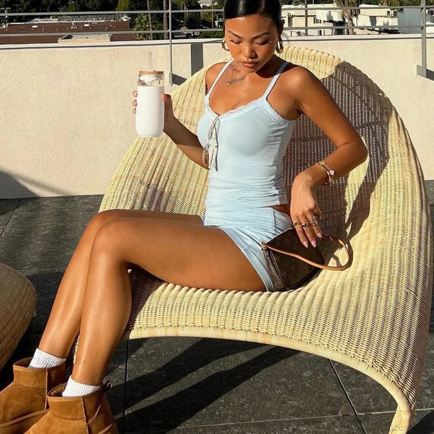 Lace Trim Camis Low Waist Shorts Sleeveless Summer Two Pieces Set twopiecesset-250126