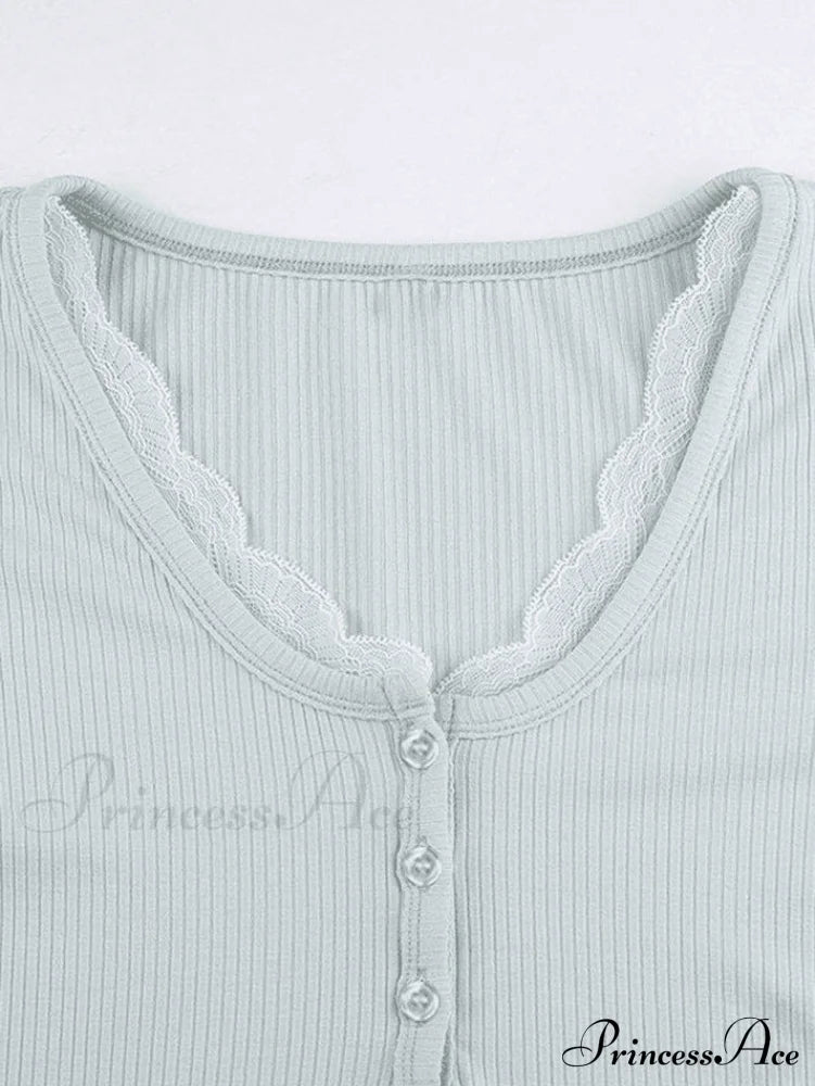 Lace Trim Graceful Knit Crop Top Sweaters