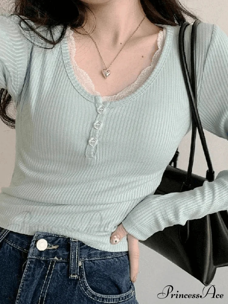 Lace Trim Graceful Knit Crop Top Sweaters