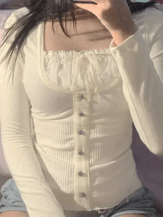 Lace Trim Padded Trendy Ribbed Crop Cami Top Beige / S Sweaters