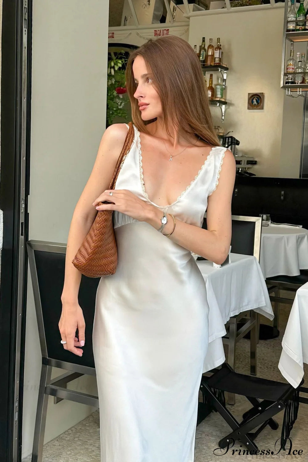 Lace Trim White Cami Chic Maxi Dress White / S