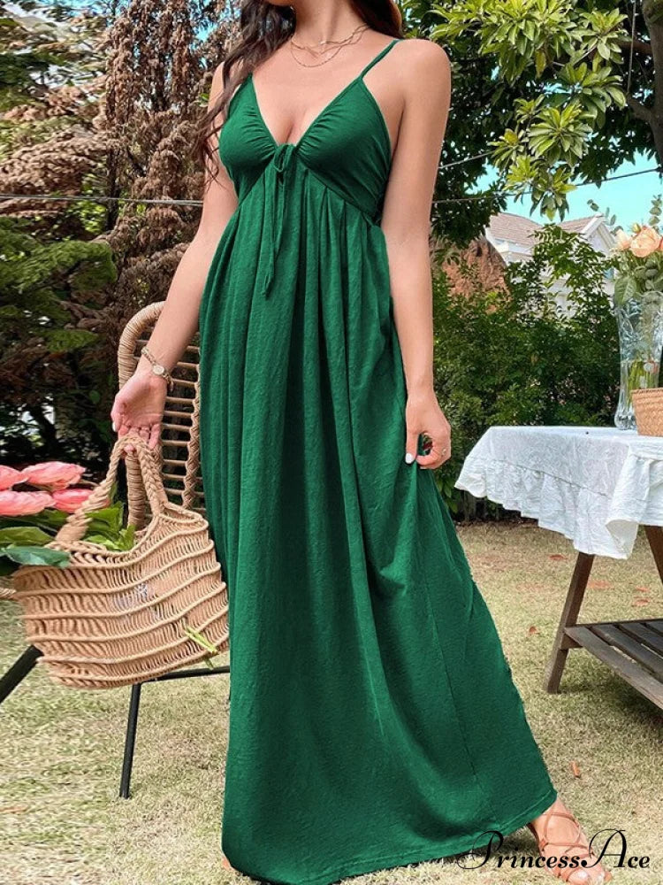 Lace Up Backless Trendy Cropped Tank Top Green / S Maxi Dresses