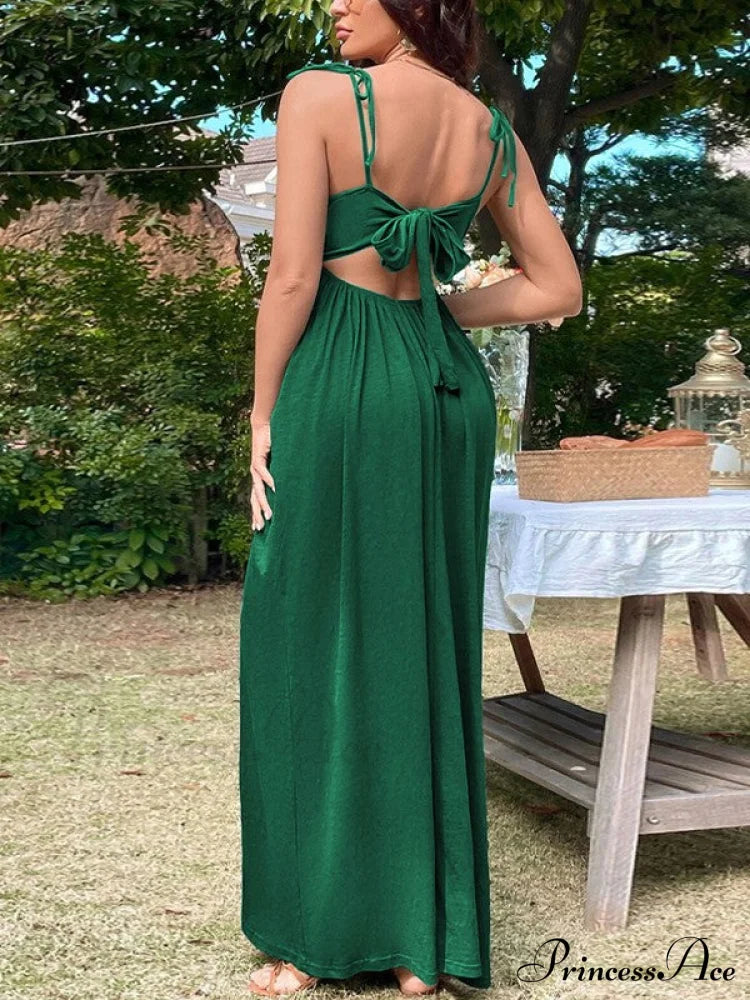 Lace Up Backless Trendy Cropped Tank Top Maxi Dresses