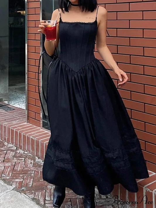 Lace Up Graceful Chiffon Cami Top Black / S Maxi Dresses