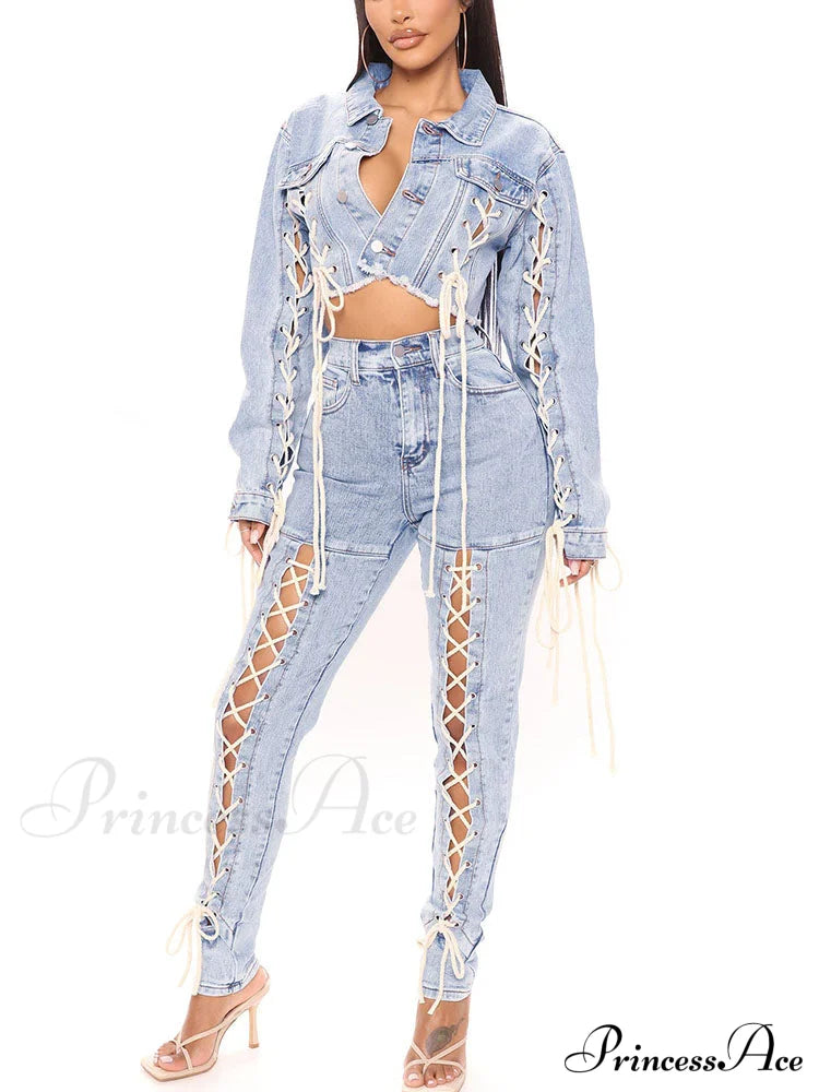 Lace Up Graceful Cutout Skinny Jeans Coats & Jackets