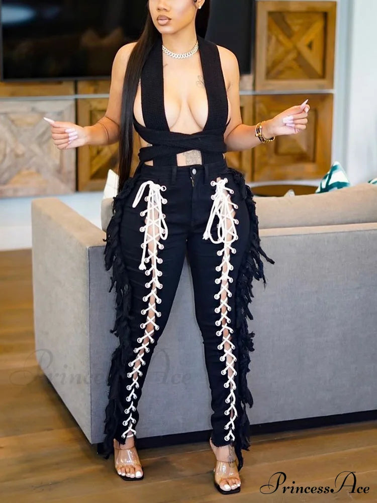 Lace Up Graceful Tank Top Jeans