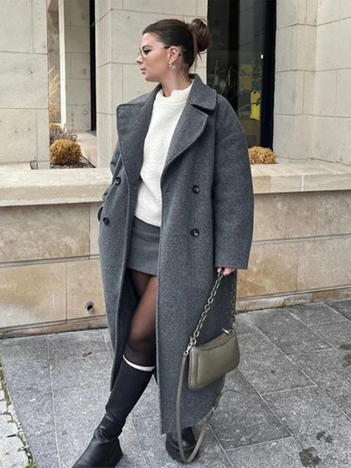 Lace-Up Mao Collar Big Lapel Overcoat