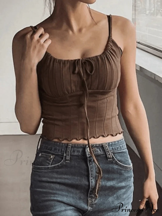 Lace Up Raw Trendy Hem Corset Denim Dress Tops&Tees