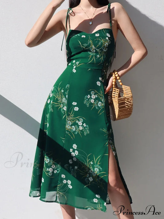 Lace Up Slit Trendy Floral Maxi Dress Dresses