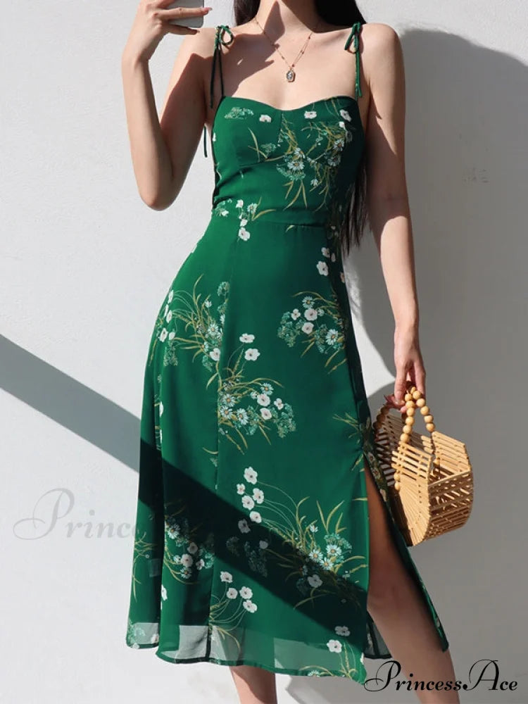 Lace Up Slit Trendy Floral Maxi Dress Dresses