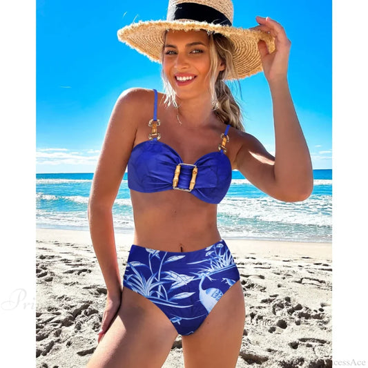 Lace up V Neck Ruffle Two Piece Set blue / S