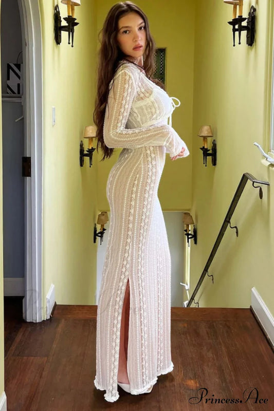 Lace V Neck Charming Slit Two-Piece Dress