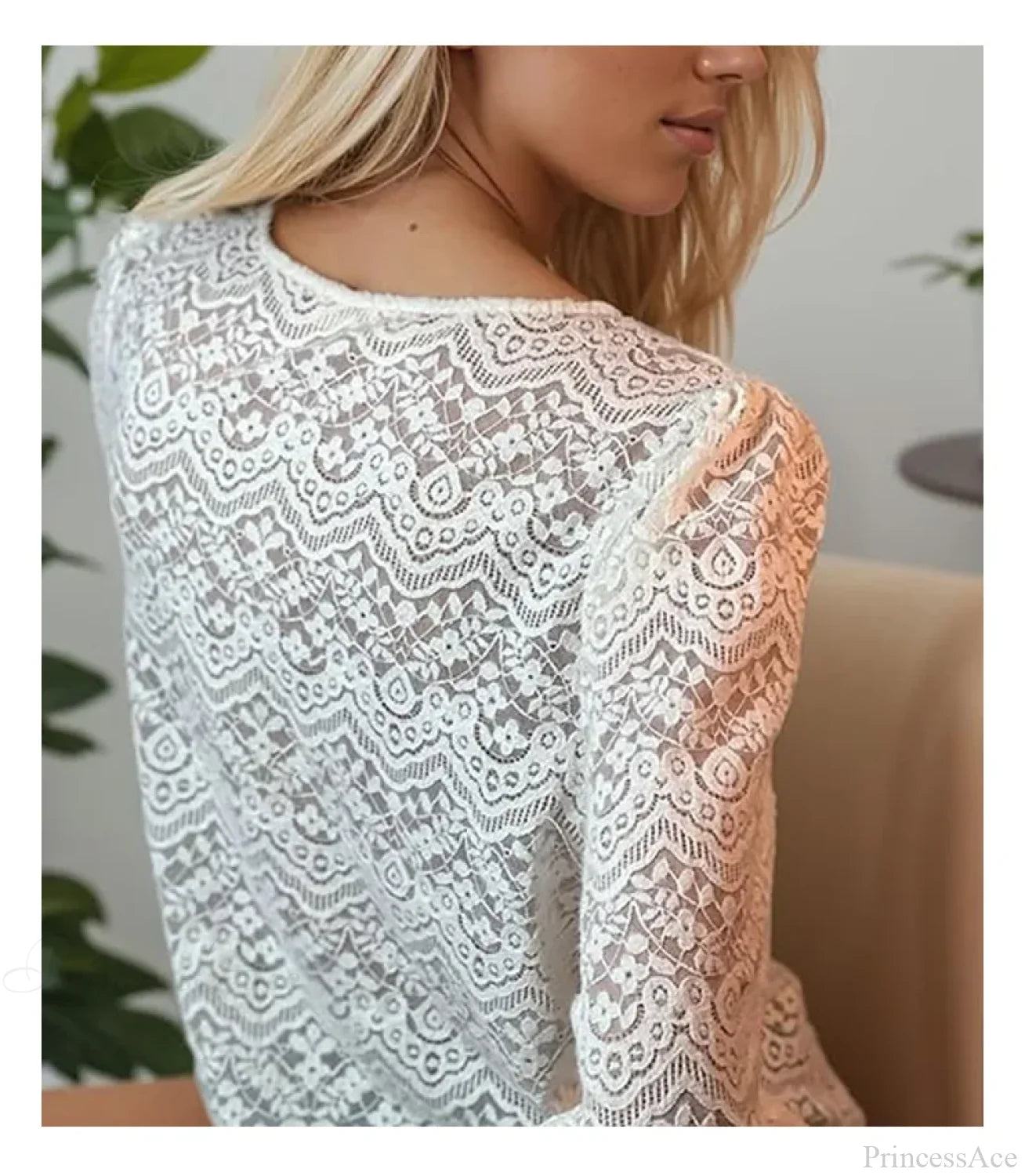 Lace V-Neck Floral Vintage Elegant Long Sleeve Boho Blouse bohoblouse-250126