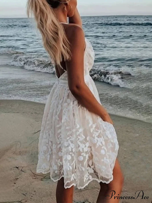 Lace V-Neck Stylish Backless Dress Dresses