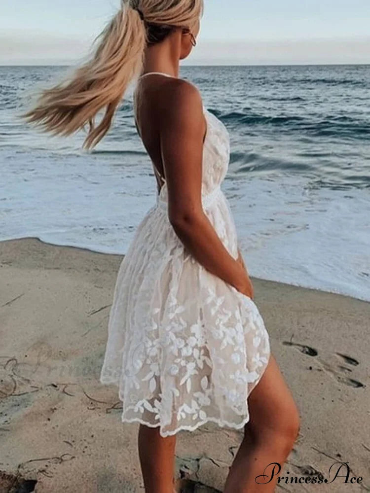 Lace V-Neck Stylish Backless Dress Dresses