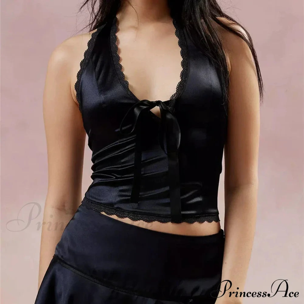 Lace V-Neck Stylish Halter Top Crop