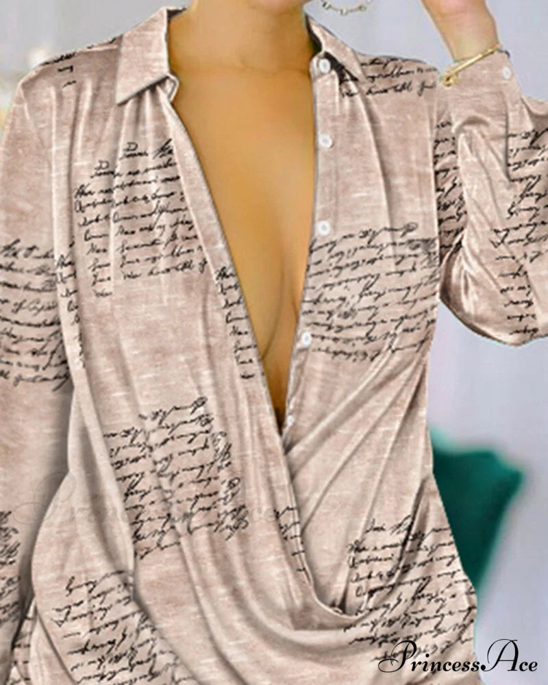 Ladies Arm Workplace Long Patterned Casual Blouse Elegant Fall Gown Temperament 5 / S