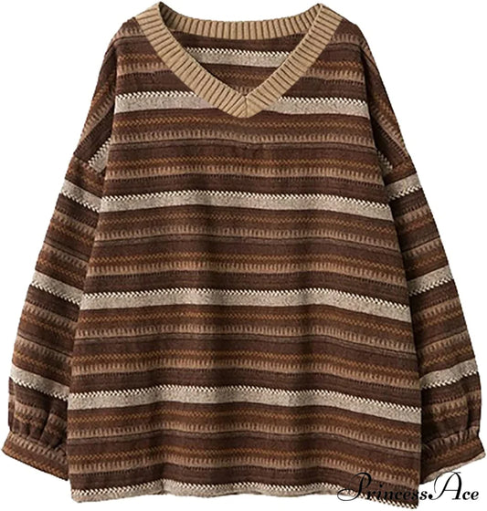 Ladies Autumn/Winter Retro Striped Sweater Brown / Large Sweaters-L