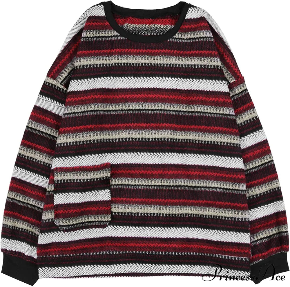 Ladies Autumn/Winter Retro Striped Sweater Red 2 / Small Sweaters-L