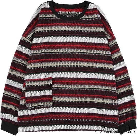 Ladies Autumn/Winter Retro Striped Sweater Red 2 / Small Sweaters-L