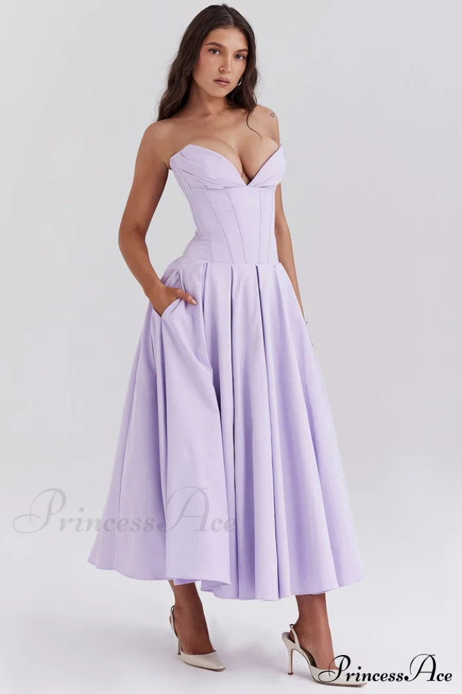 Lady Black Stylish Strapless Midi Dress Xs / Orchid