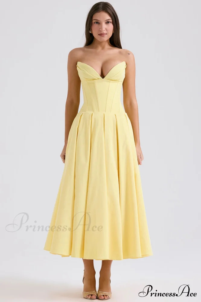 Lady Black Stylish Strapless Midi Dress Xs / Sunshine