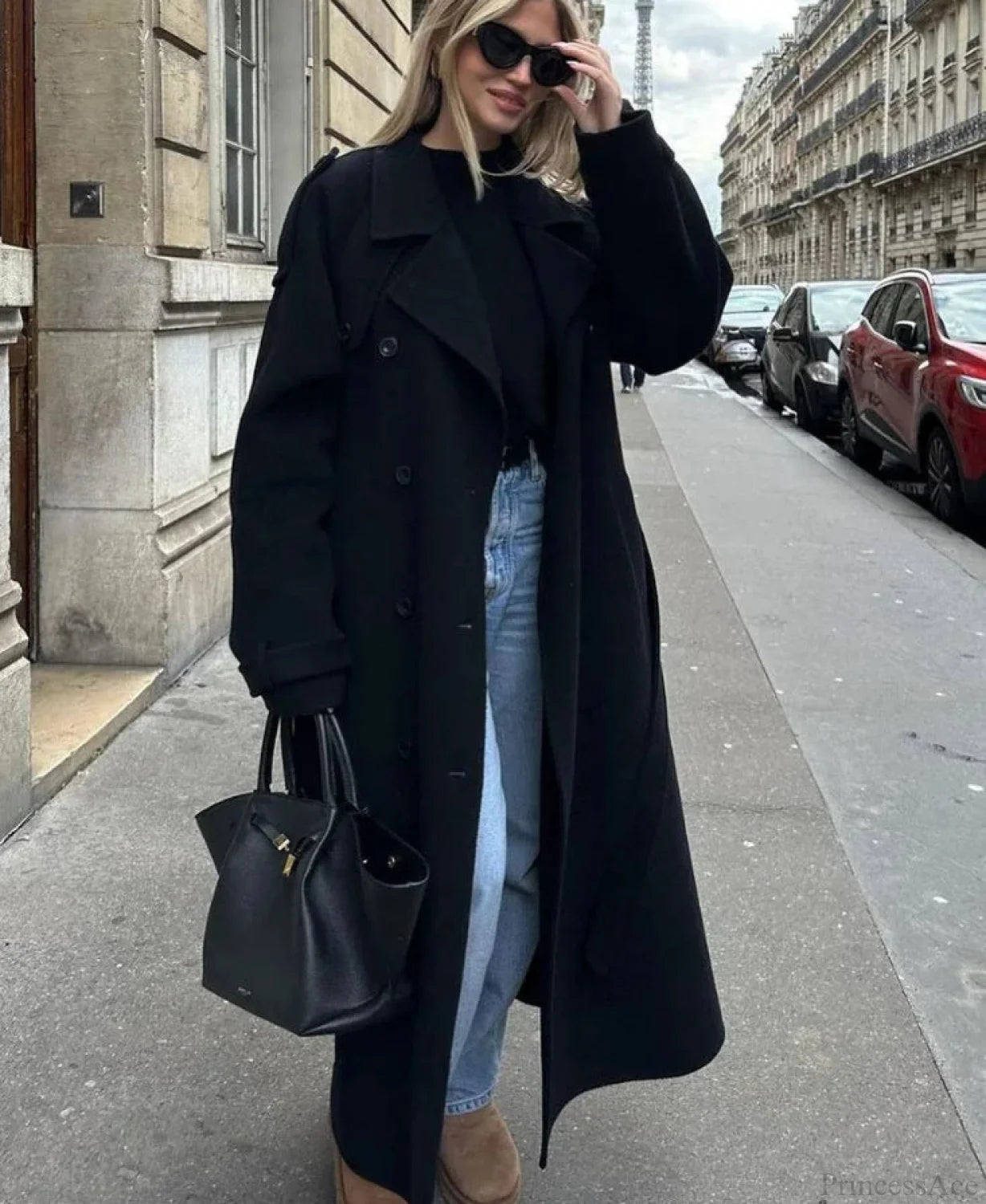 Lamb Wool Patchwork Leather Belted Overcoat