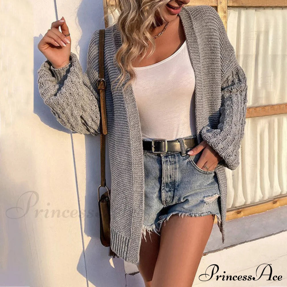 Casual Lantern Sleeve Cardigan Gray best Best Sellings cardigan cardigans clothes Sale tops Topseller