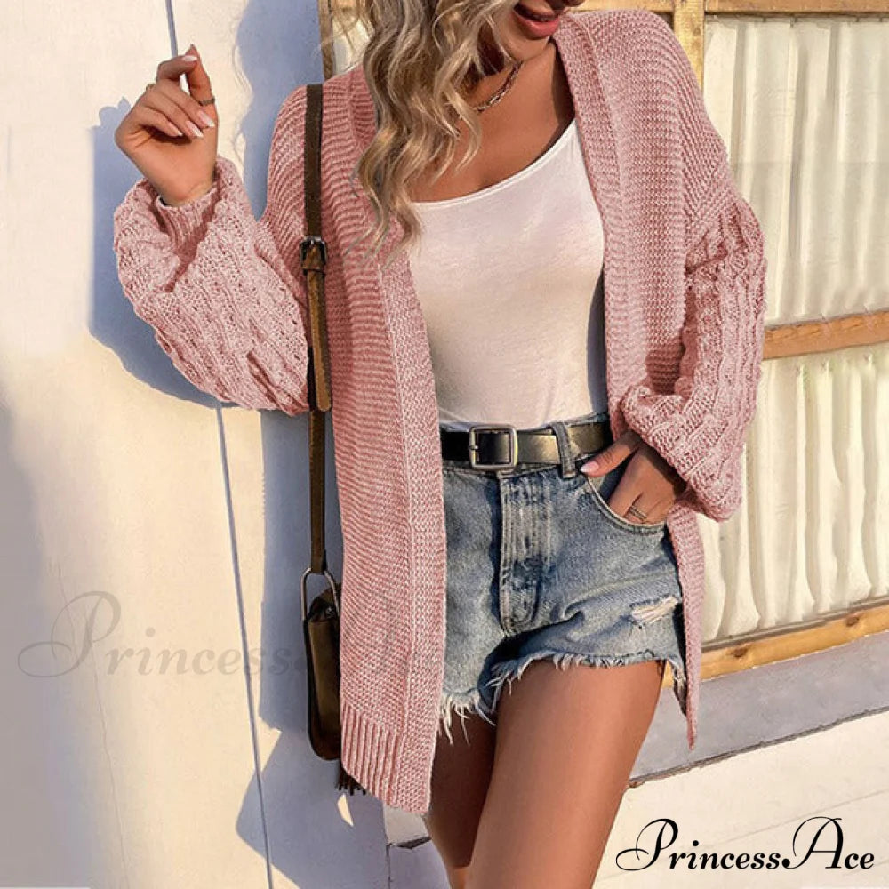 Casual Lantern Sleeve Cardigan Pink best Best Sellings cardigan cardigans clothes Sale tops Topseller