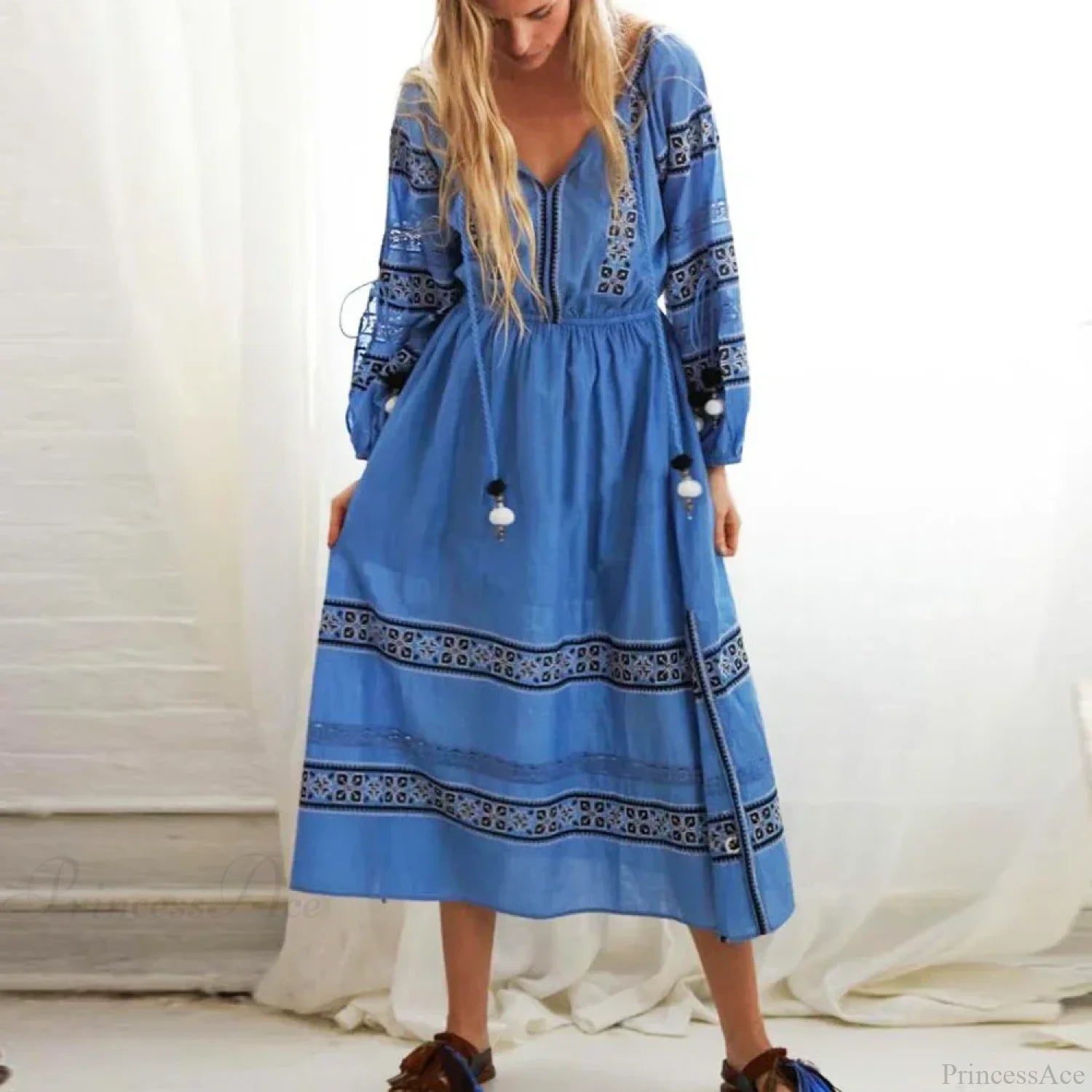 Lantern Long Sleeve Lace Maxi Boho Dress bohodress-250126