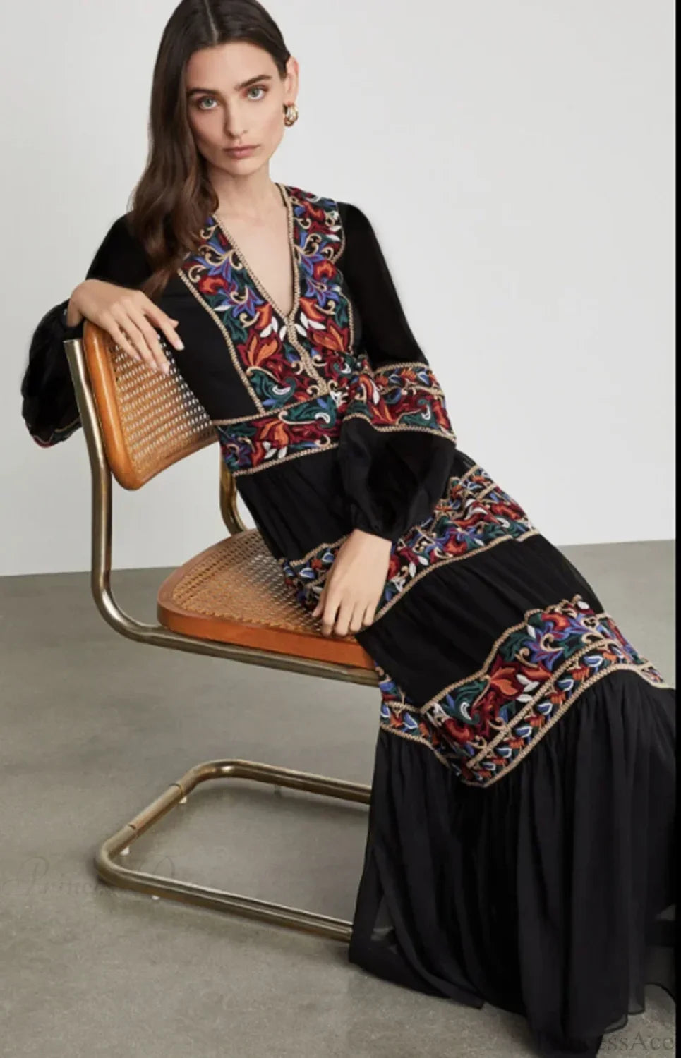 Lantern Long Sleeve V-neck Maxi Dress bohodress-250126