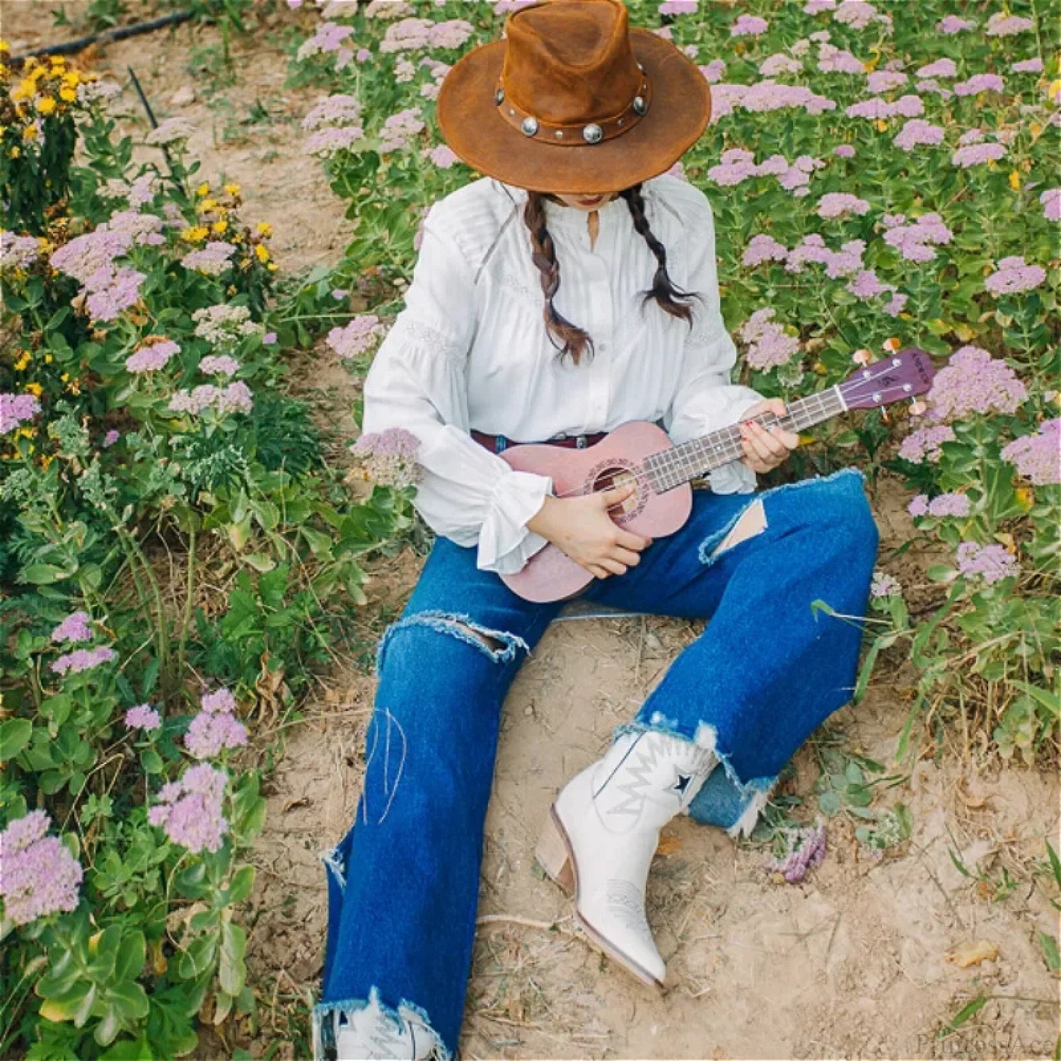 Lantern Sleeve White Lace Party Cotton Boho Blouse bohoblouse-250126