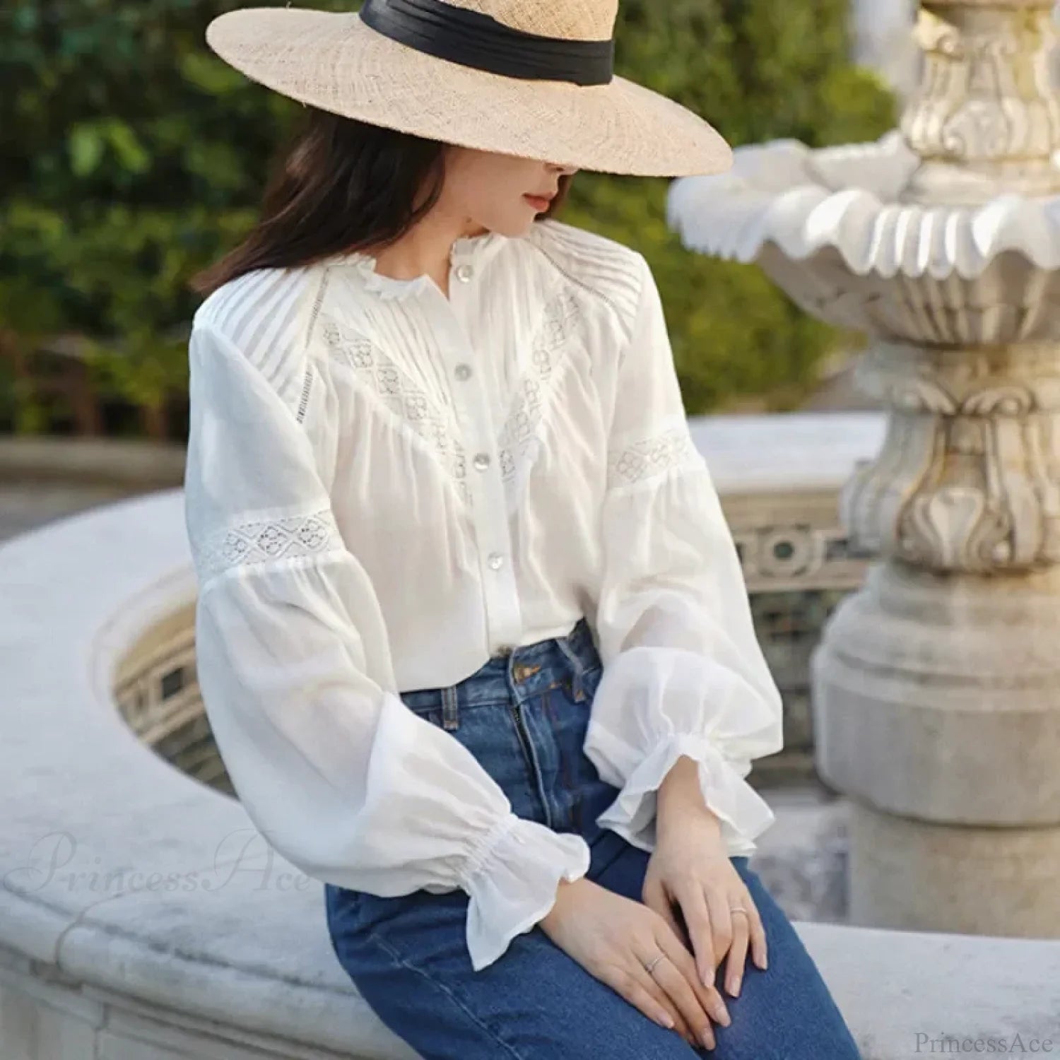 Lantern Sleeve White Lace Party Cotton Boho Blouse bohoblouse-250126