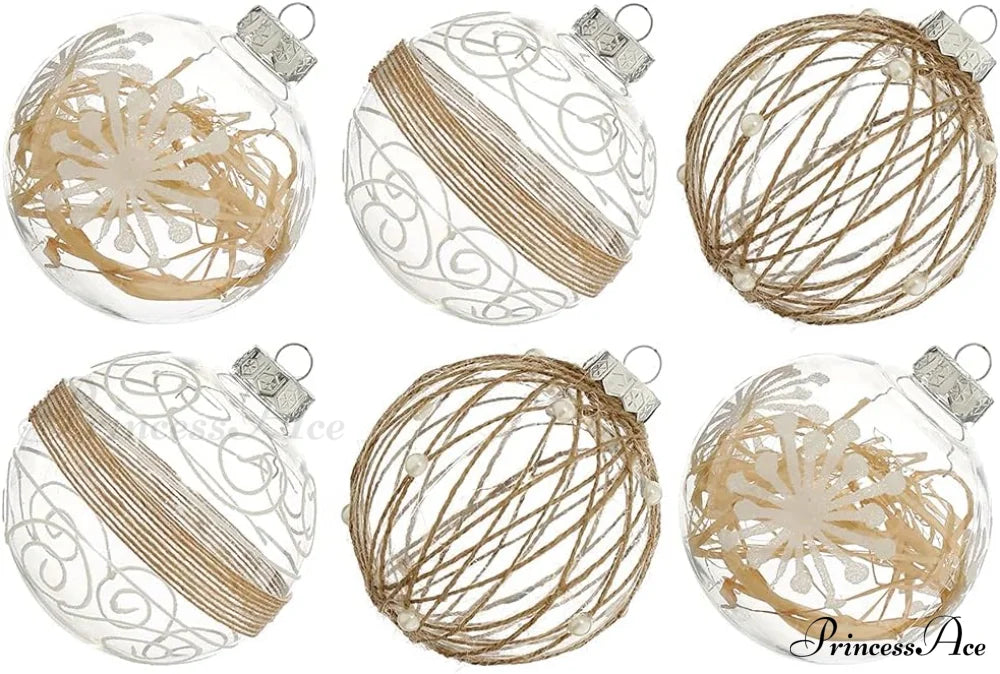 Large Shatterproof Clear Glitter Plastic Christmas Ball Ornaments - Flaxen / 100Mm/3.94’’