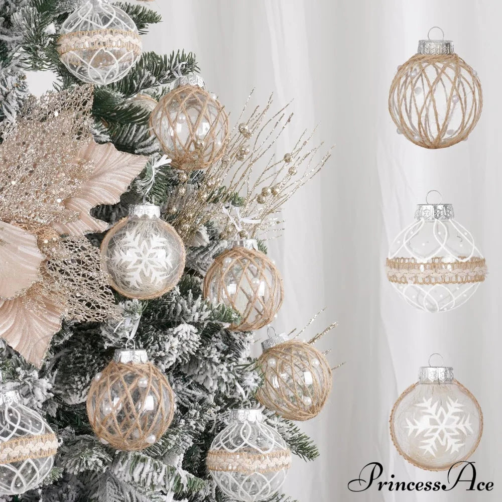 Large Shatterproof Clear Glitter Plastic Christmas Ball Ornaments - Flaxen / 70Mm/2.75’’