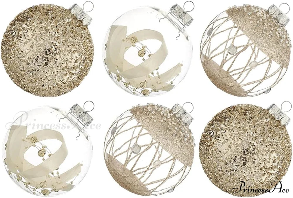 Large Shatterproof Clear Glitter Plastic Christmas Ball Ornaments - Flaxen Champagne /