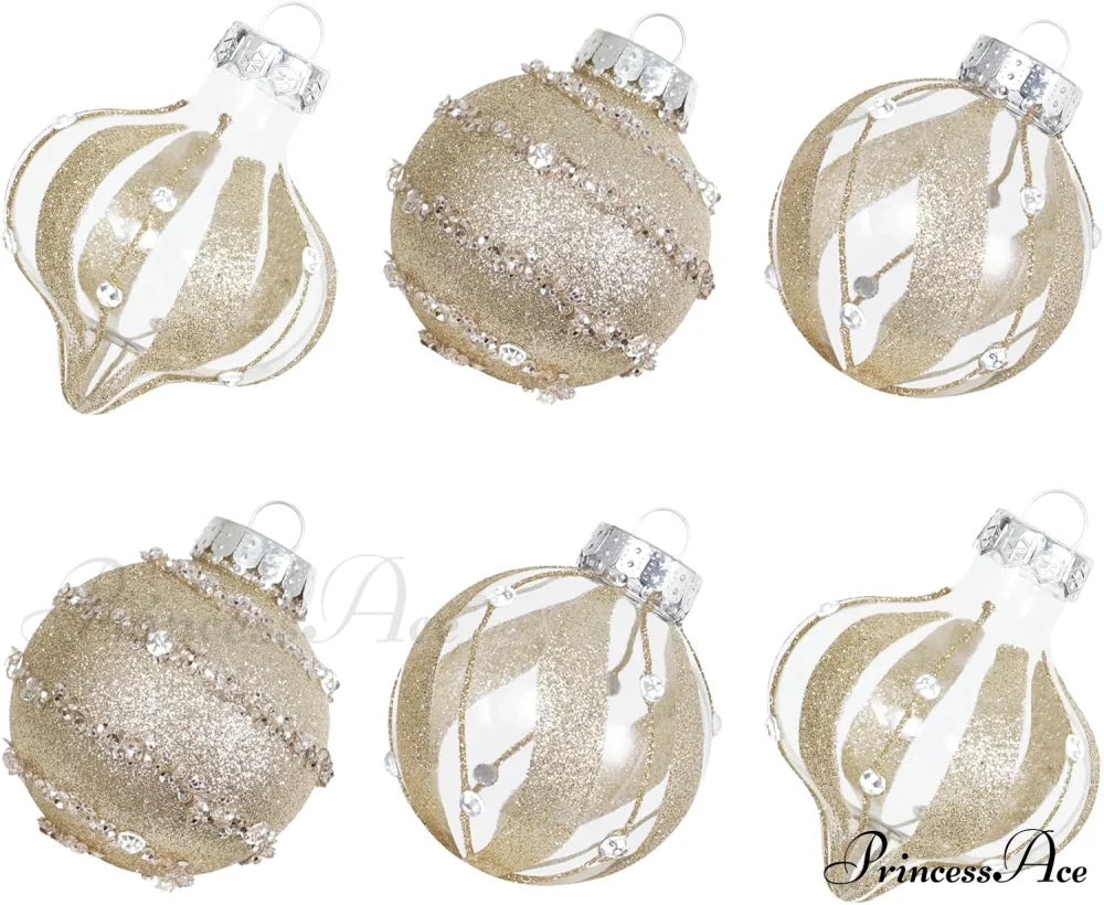 Large Shatterproof Clear Glitter Plastic Christmas Ball Ornaments - Flaxen Champagne /