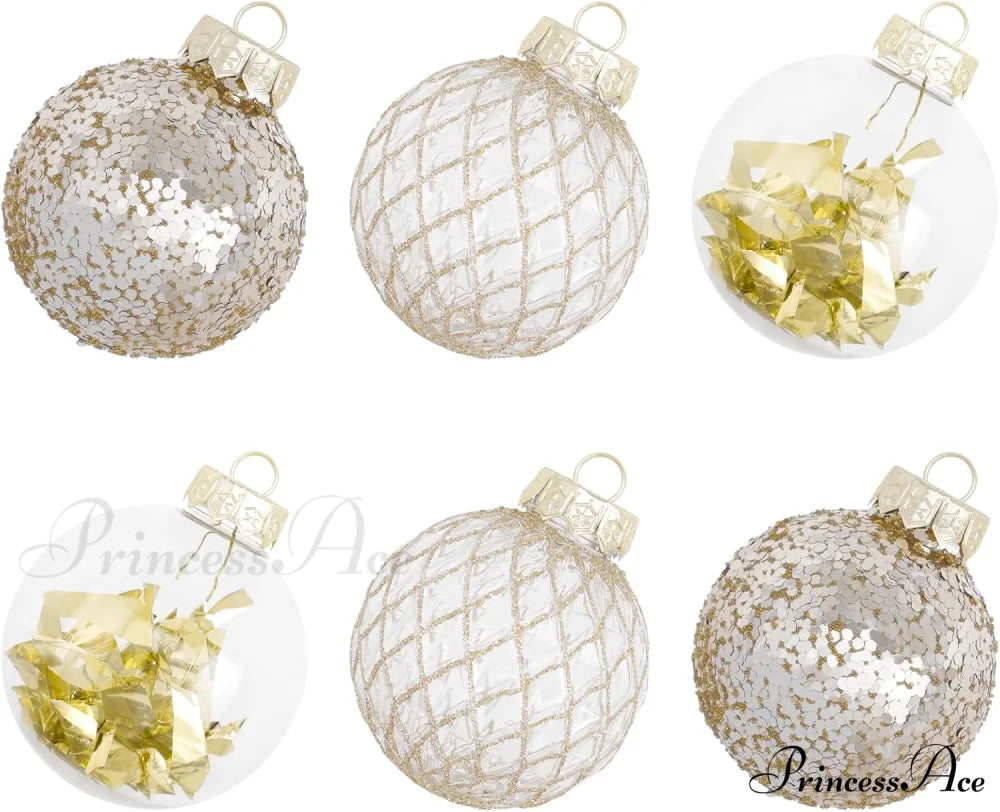 Large Shatterproof Clear Glitter Plastic Christmas Ball Ornaments - Flaxen Champagne Gold /