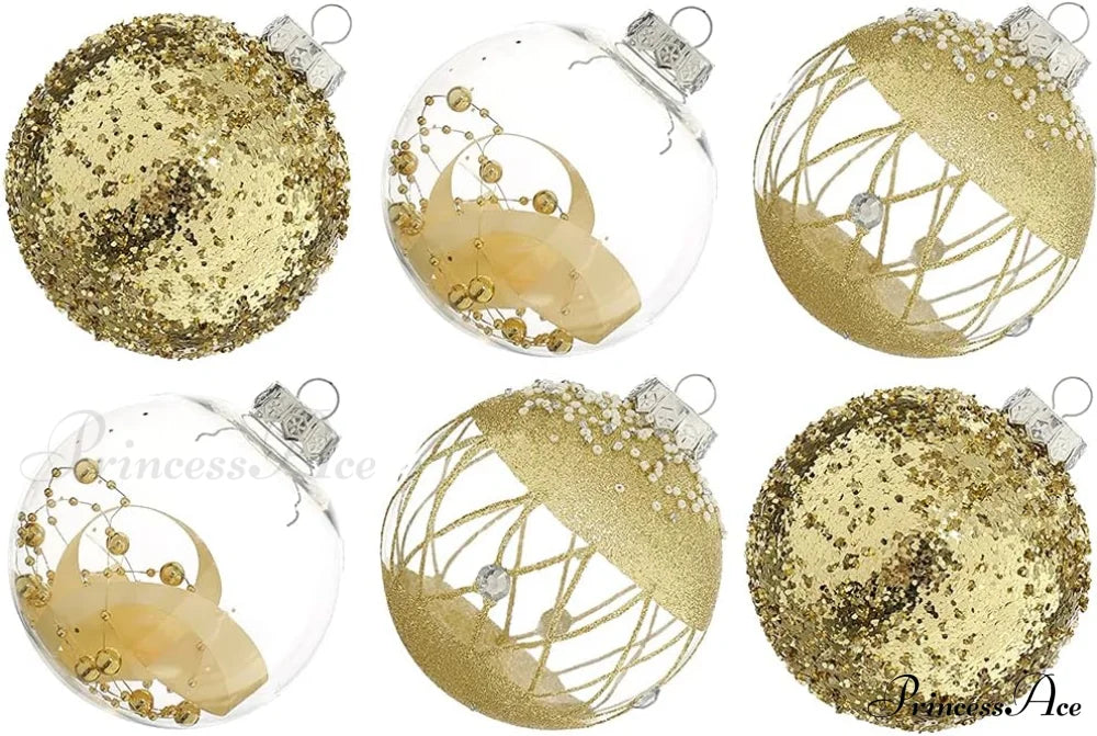 Large Shatterproof Clear Glitter Plastic Christmas Ball Ornaments - Flaxen Gold / 100Mm/3.94’’