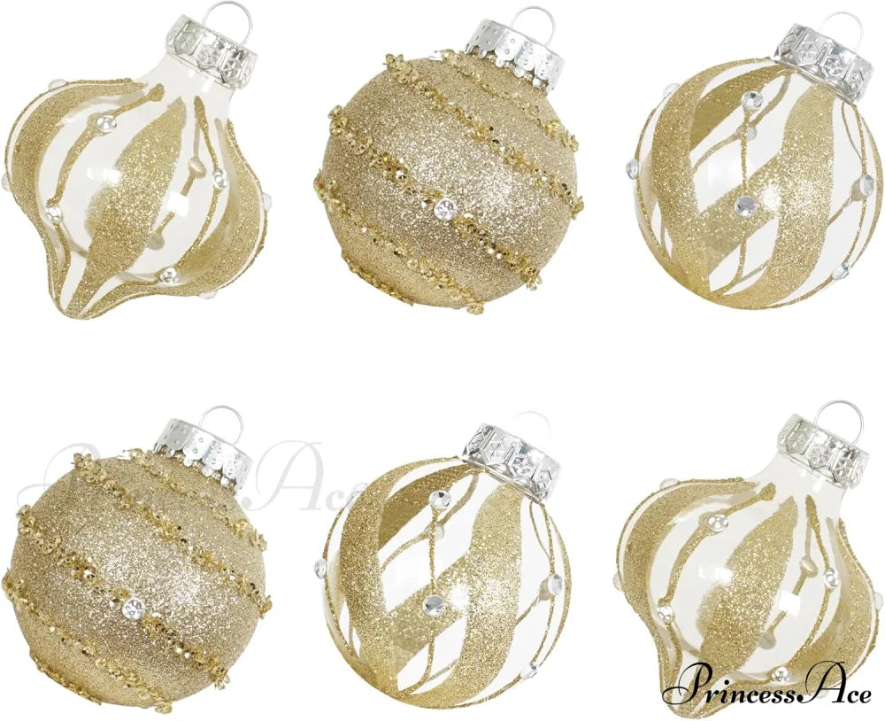 Large Shatterproof Clear Glitter Plastic Christmas Ball Ornaments - Flaxen Gold / 70Mm/2.75’’