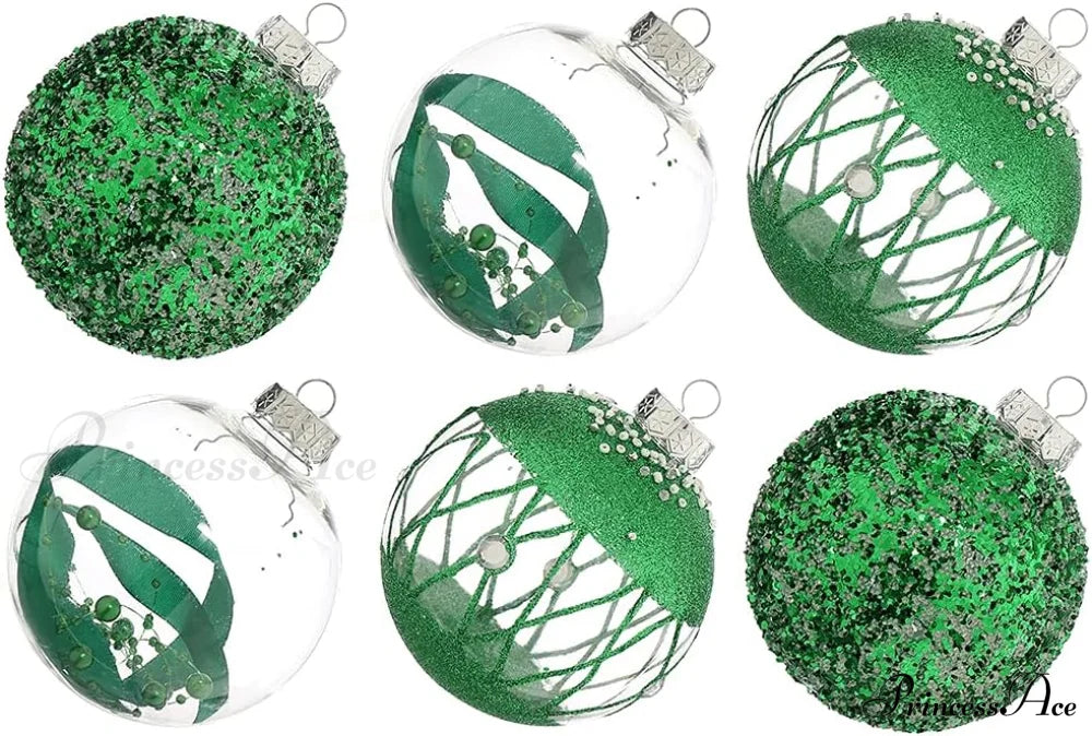 Large Shatterproof Clear Glitter Plastic Christmas Ball Ornaments - Flaxen Green / 100Mm/3.94’’