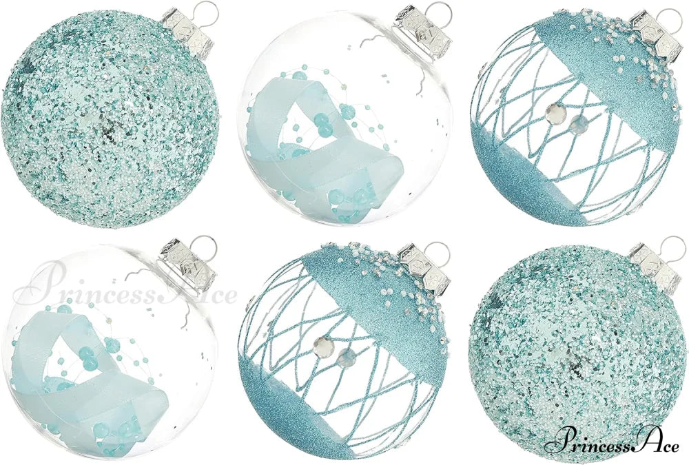 Large Shatterproof Clear Glitter Plastic Christmas Ball Ornaments - Flaxen Light Blue /