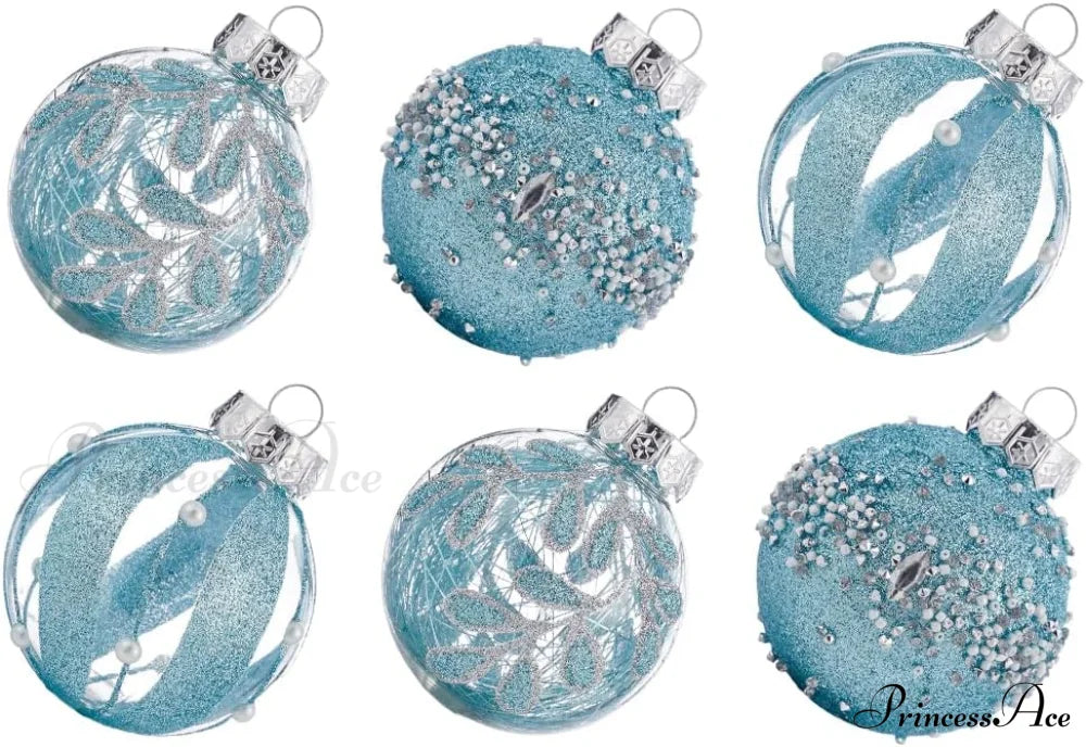 Large Shatterproof Clear Glitter Plastic Christmas Ball Ornaments - Flaxen Light Blue /